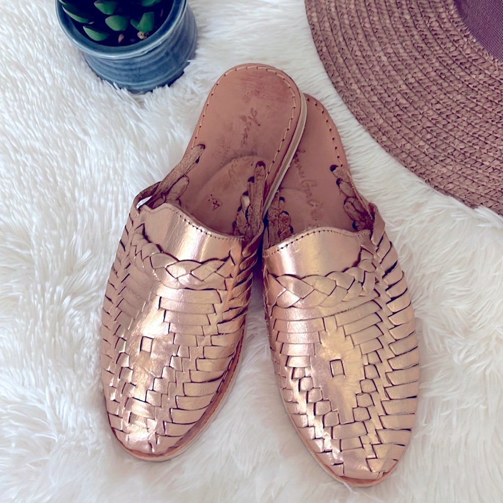 Rose gold slide huaraches